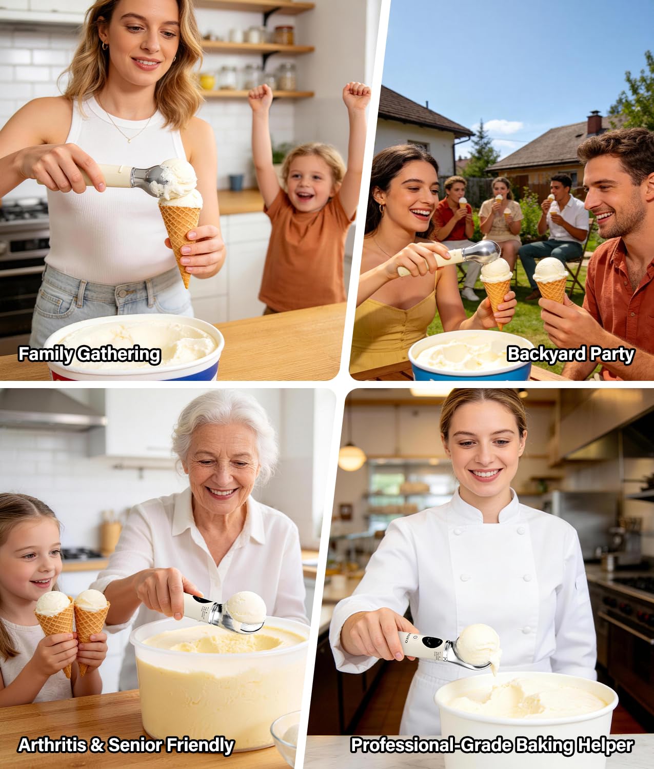Cuillère à Glace Électrique, WADEO Cuillère à Crème Glacée Chauffante avec Écran LED, 4 niveaux de Chaleur 40-70°C & Étanche IP67, Tête Amovible Cuillère à Glace pour Prélever Facilement Glace Dure