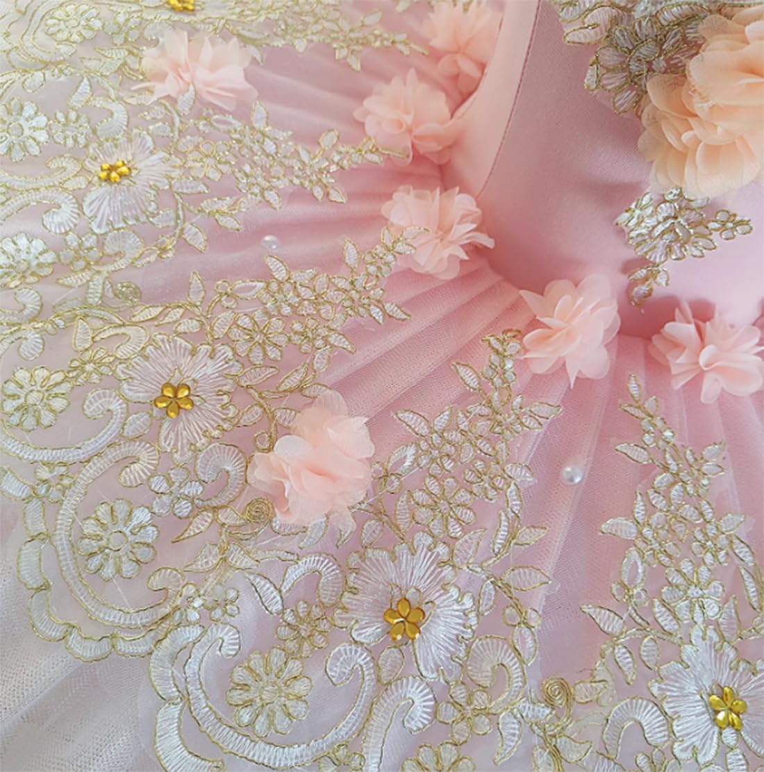 OTMYIGO Tutú de Ballet Profesional para niñas, tutú de panqueque con Flores, Trajes de Baile de Cisne, Vestido de Ballet