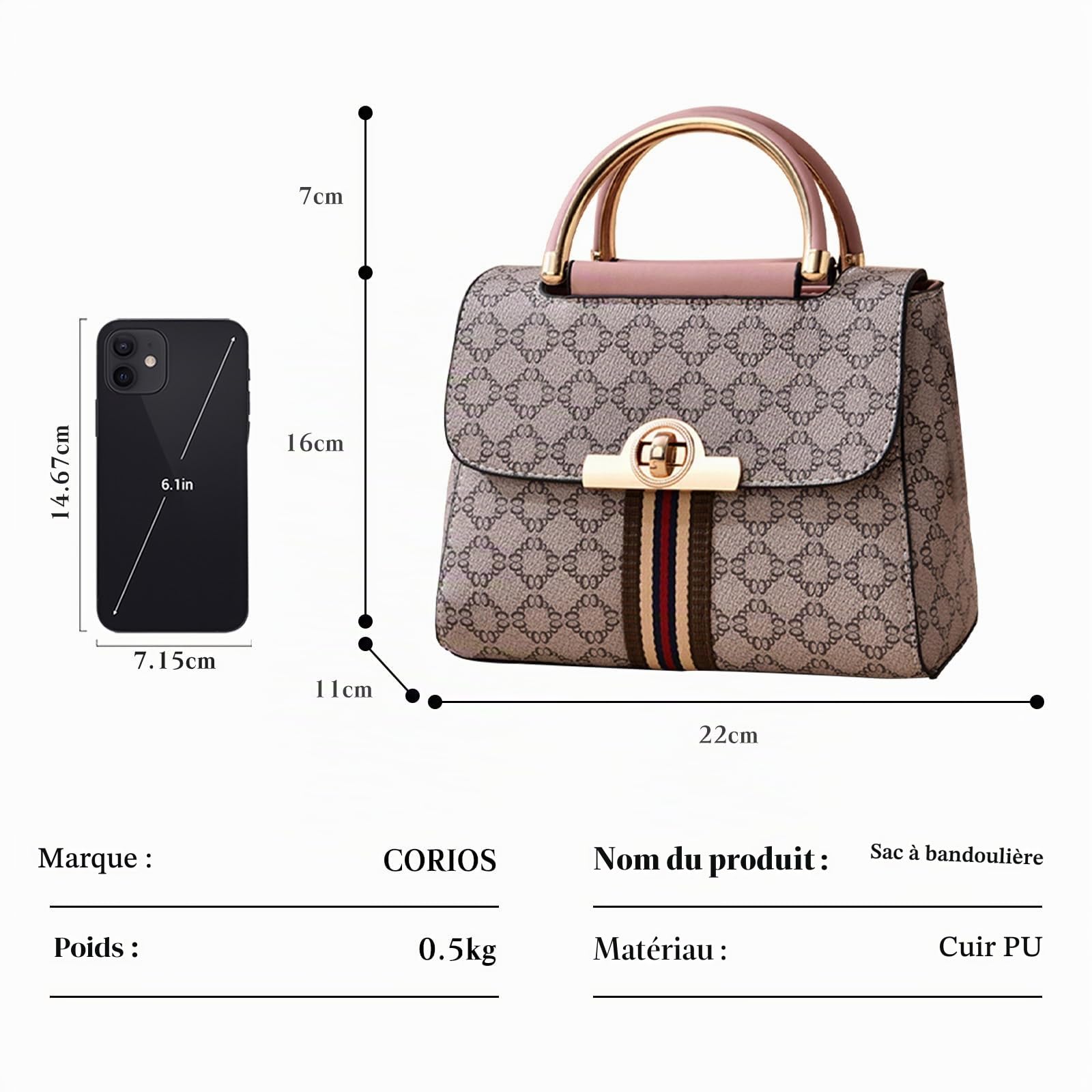 CORIOS Élégant Sac à Main pour Femme PU Cuir Sac Porté Epaule Mode Sac à Bandoulière Messager Petit Sac D'épaule Fourre-Tout Shopping Voyage Travail Hobo Cabas Rose