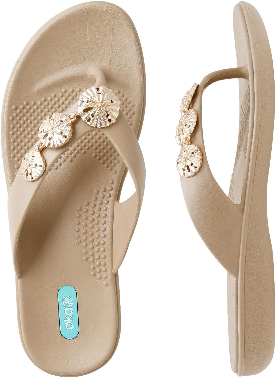 Oka-B Women's Elle Melanie Flip Flop Sandal with Sand Dollar Charms