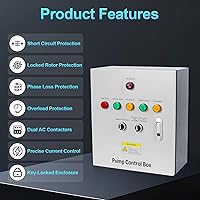 Vista 2 de 2 HP Well Pump Control Box, 220V Single Phase, 2 AC Contactors, 2 Float Switch, Ultra-high Water Level Alarm, Manual/Automatic, Safe & Reliable for