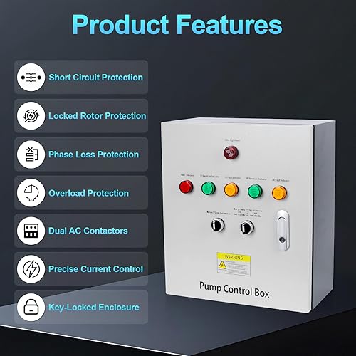 Miniatura 2 de Caja de control de bomba de pozo de 2 HP, monofásico de 220 V, 2 contactores de CA, 2 interruptores de flotador, alarma de nivel de agua ultra alto,