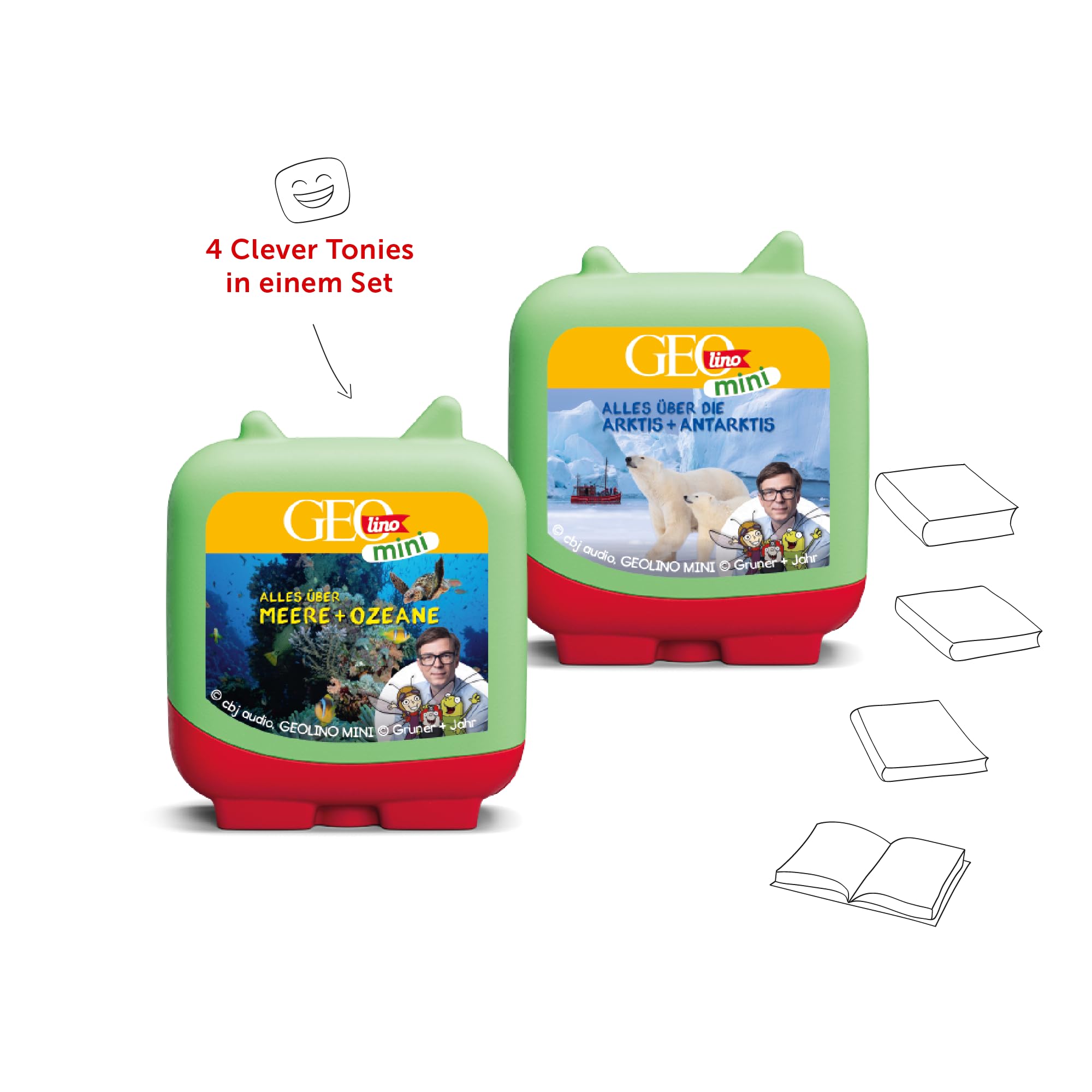 tonies Clever GEOlino Mini zestaw 4 szt. do Twojego Toniebox, słuchowisko wiedzy dla dzieci od 5 lat, czas odtwarzania ok. 47 minut