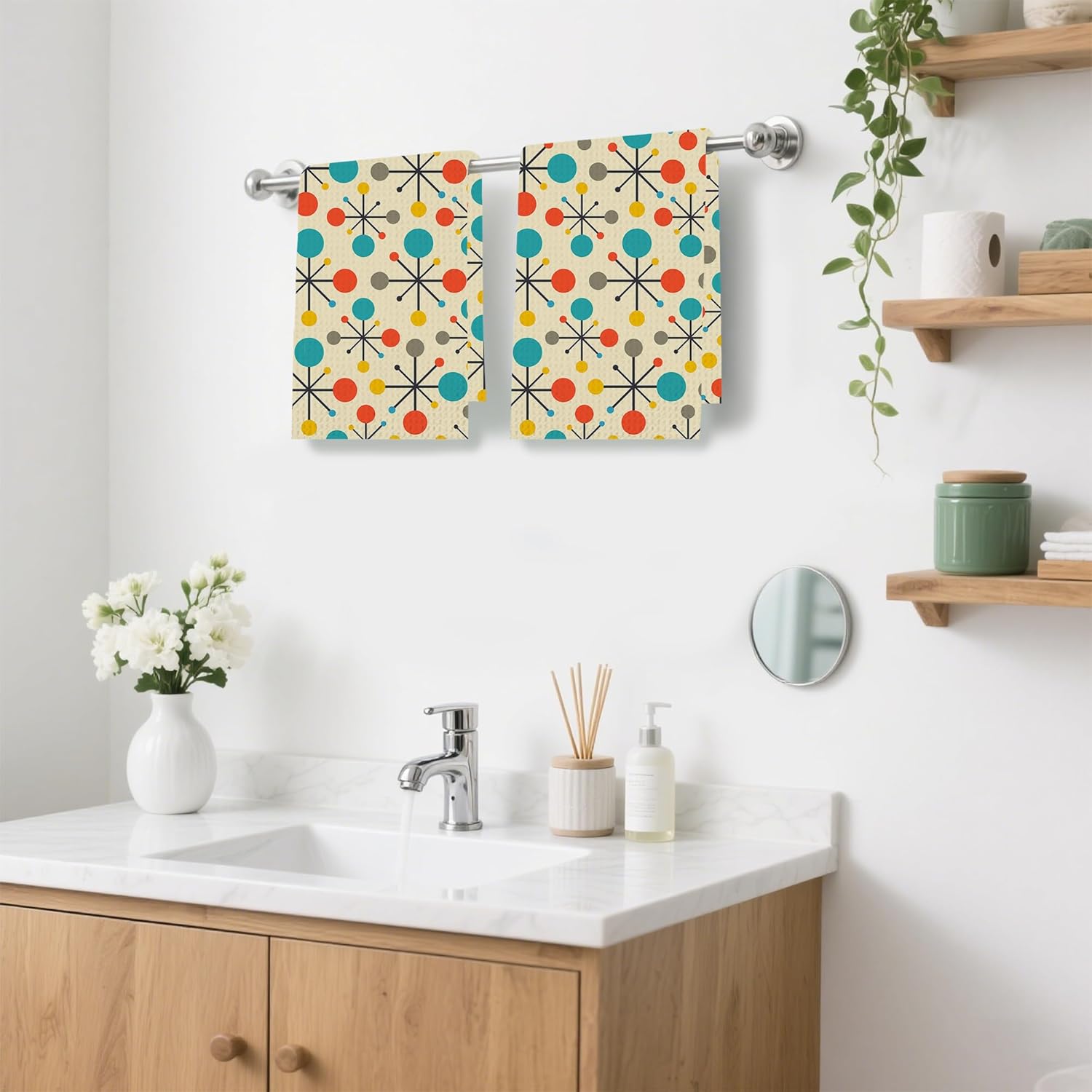Mid Century Fifties Modern Atomic Retro Colors Kitchen Towels Set of 2,Quick Dry Microfiber Cloth Dish Towel Drying Hand Towels for Kitchen Gifts for Women Men 16" x 24" - Image 6