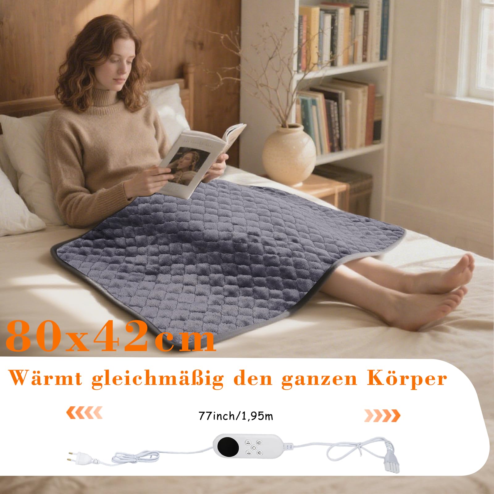 Coussin Chauffant Cervicales XXL 80x42cm Arrêt Automatique Niveaux 25-55°C Minuterie 1-12H