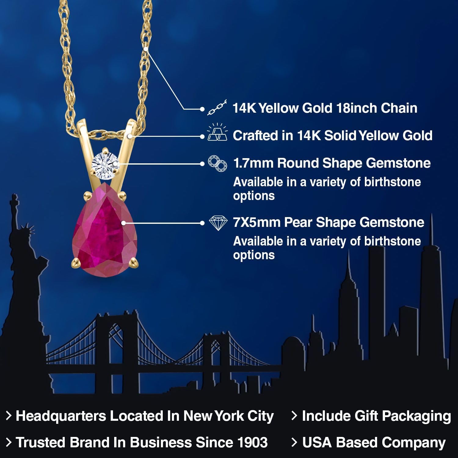 Gem Stone King 14K Yellow Gold Red African Ruby and White Moissanite Pendant Necklace for Women | 0.66 Cttw | Gemstone July Birthstone | Pear Shape 7X5MM | With 18 Inch Chain - Image 2