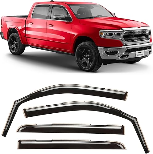 Voron Glass Protectores de lluvia extra duraderos en canal para camiones Dodge RAM 1500 2019-2025 Crew Cab, deflectores de ventana, viseras de