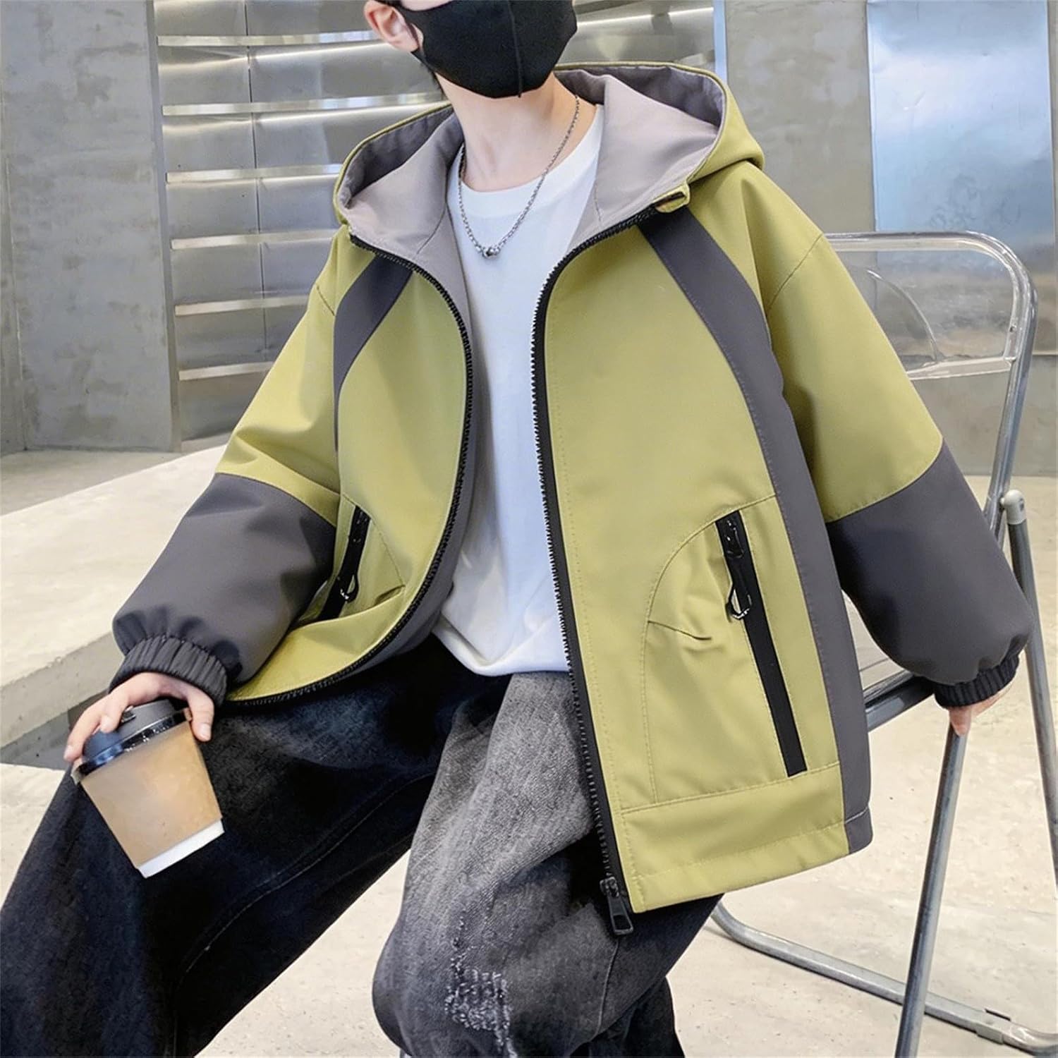 Boys Girls Full Zip Hooded Windbreaker Tween Waterproof Rain Jacket Kids Lightweight Raincoat Outerwear Coat Zipper Pockets