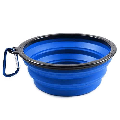 PhoneNatic Cuenco Plegable de Silicona para Perros y Gatos, con mosquetón, XL, Azul, 1000 ml