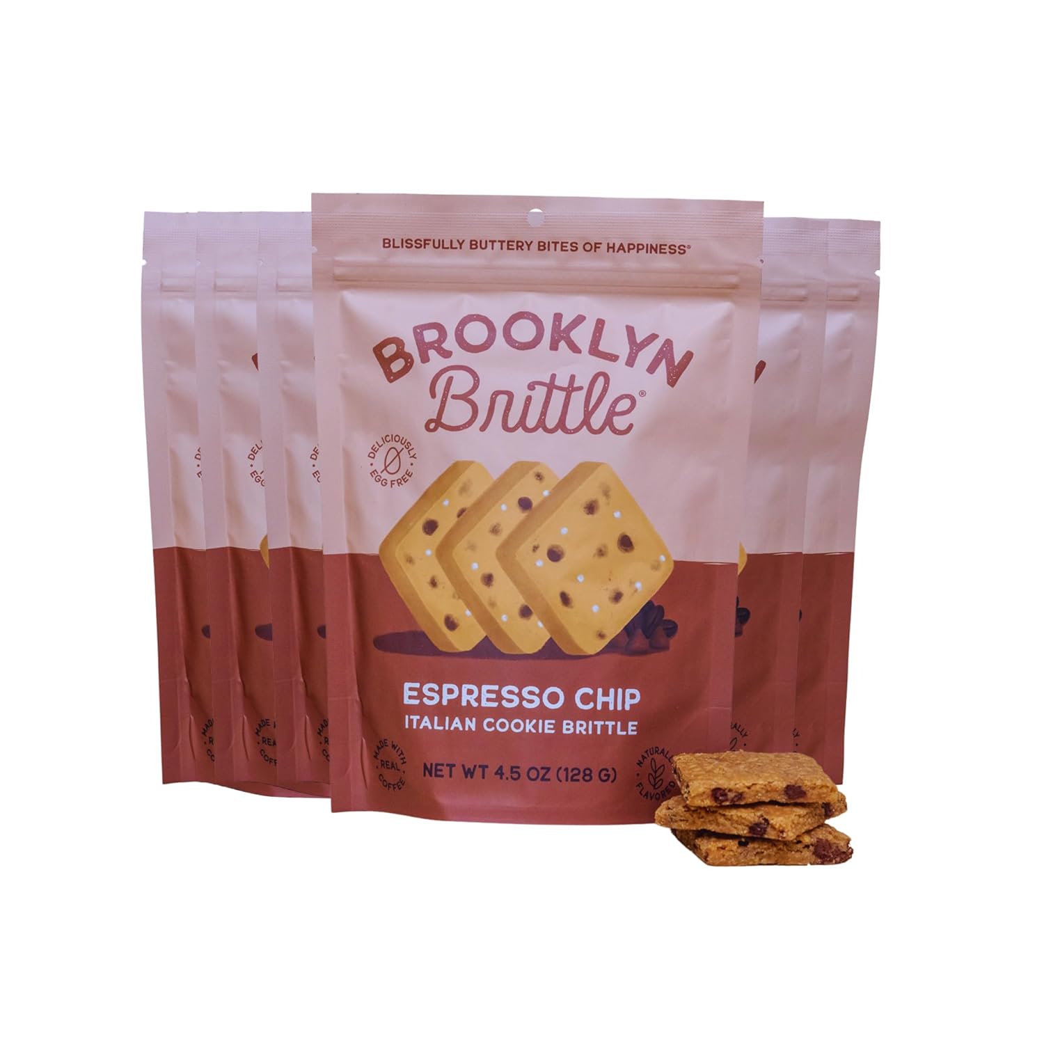 Brooklyn Brittle Espresso Chip Italian Cookie Brittle – Crunchy Coffee-Flavored Gourmet Snack – Handmade Baked Treats – Perfect for Dunking, Snacking & Desserts – 4.5 Oz, Pack of 6