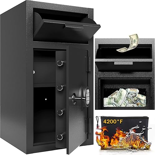Caja de seguridad comercial de 4 CUB a prueba de fuego, impermeable, caja fuerte para dinero con antipesca y bolsa ignífuga gratis para el hogar,