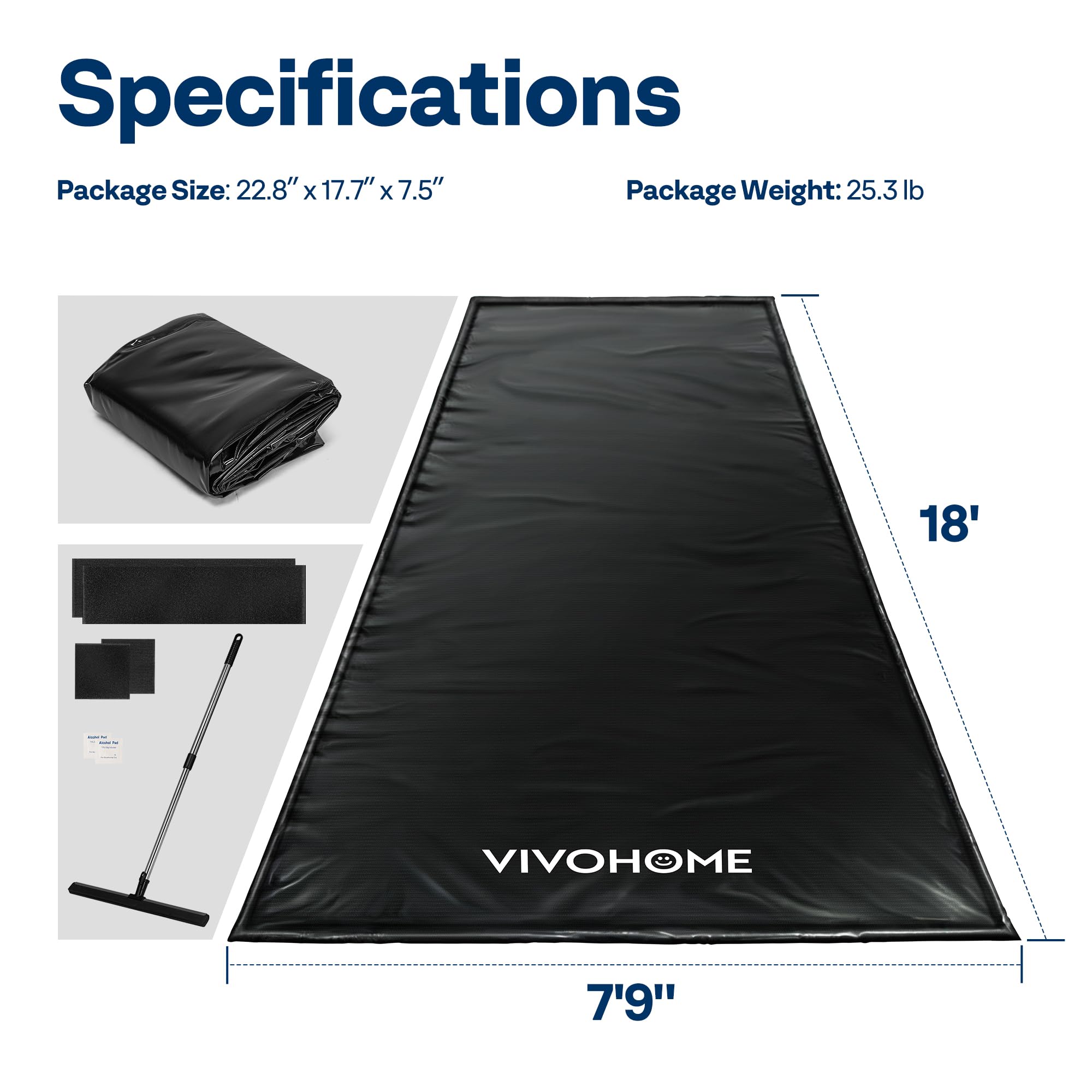 VIVOHOME Tapete de contención (7 pies 9 pulgadas x 18 pies) con esquina permanente, color negro | Alfombrillas de PVC para garaje, alfombrilla de estacionamiento resistente con una escobilla de goma