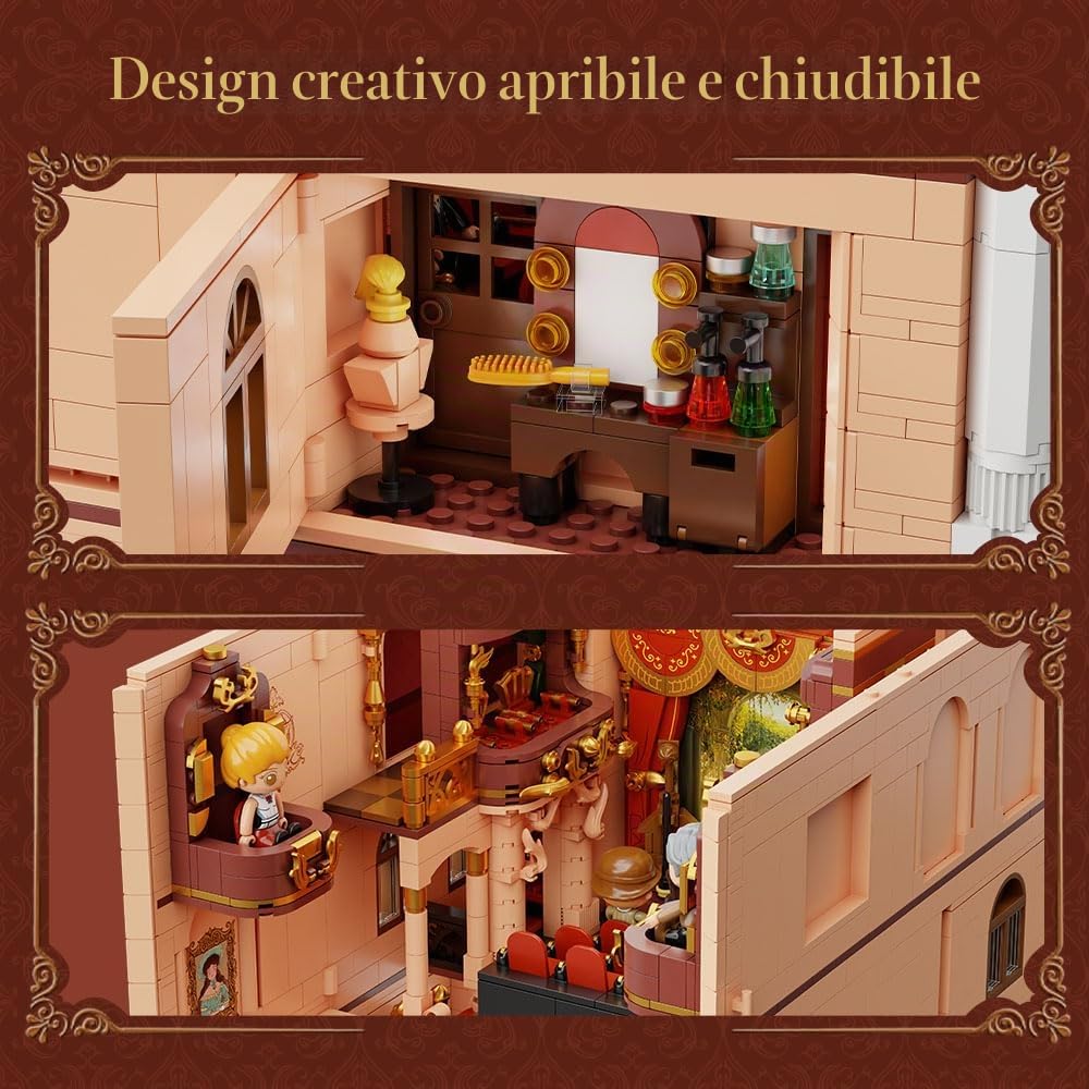 PANTASY Vintage European Grand Theater Building Set, Modello Modulare con Lampadario di Cristallo, Cupola Trasparente Scenari Urbani Espandibili Teatro Retrò da Collezione per Adulti
