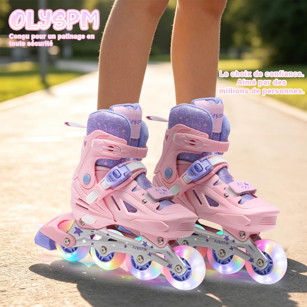 Patin a Roulette Fille Rose-Violet,Rollers en Ligne Réglables avec 8 Roues Lumineuses,Design Étoiles Amusant pour Débutants Adultes Cadeau Noël d'anniversaire