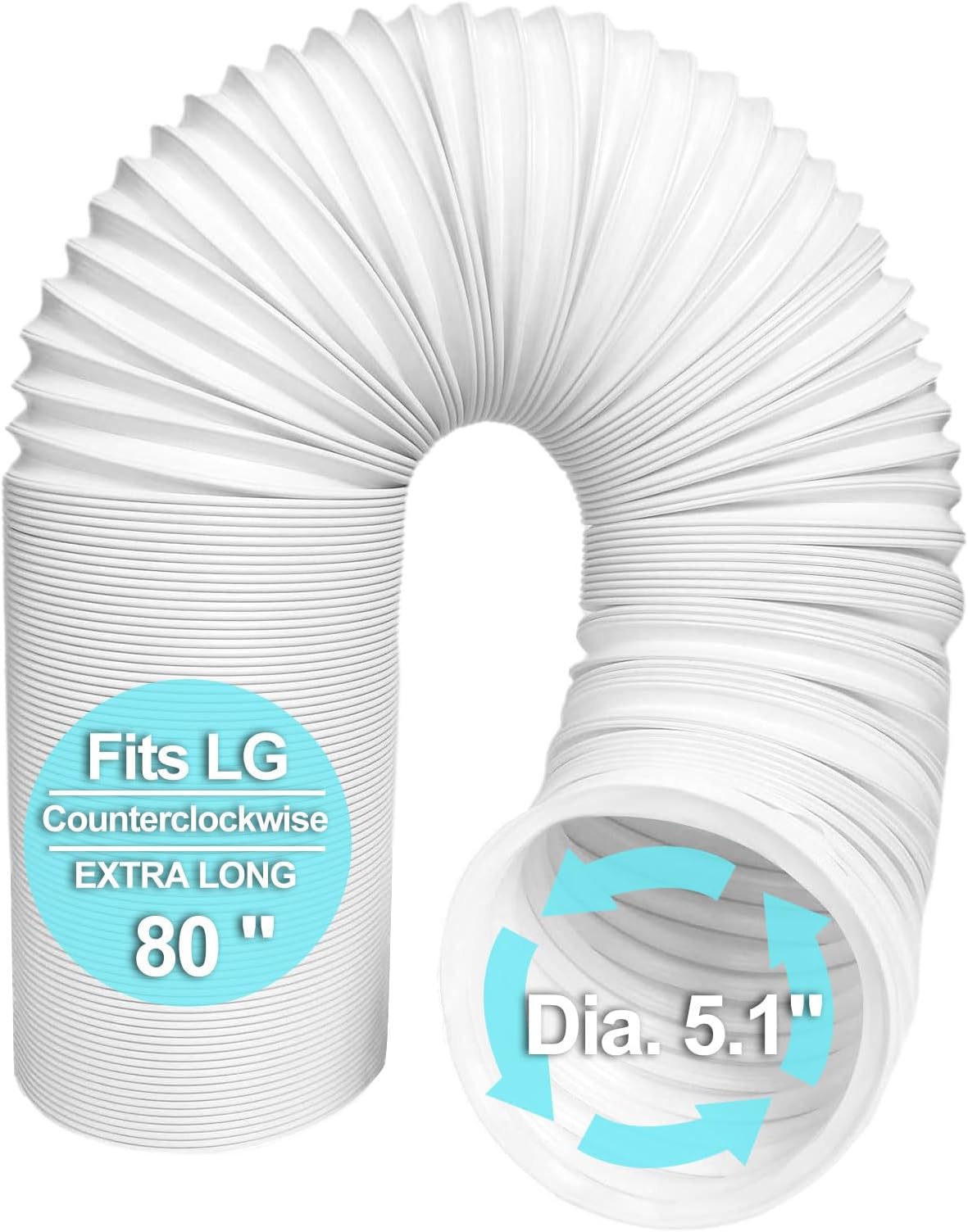 Portable Air Conditioner Hose 5.1 Inch Diameter,Portable AC Hose Exhaust Vent With Anti-Clockwise Thread Length up to 80 Inches