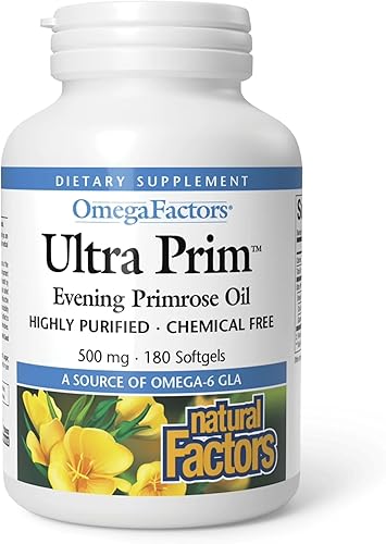 Natural Factors Omega Factors, Aceite de Onagra Ultra Prim, 500 mg, 180 cápsulas blandas