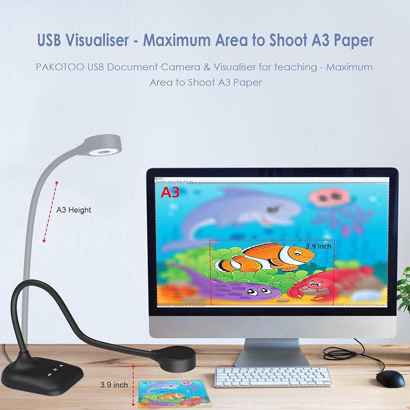 PAKOTOO USB Dokumentumkamera A3 LED Megvilágítás Mikrofon Zoom Skype Teams