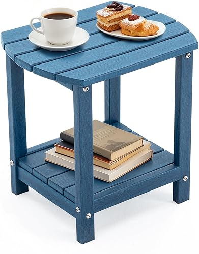 Miniatura 12 de Adirondack - Mesa auxiliar pequeña para exteriores, resistente a la intemperie, HDPE con almacenamiento de 2 niveles para hoguera, balcón, jardín,