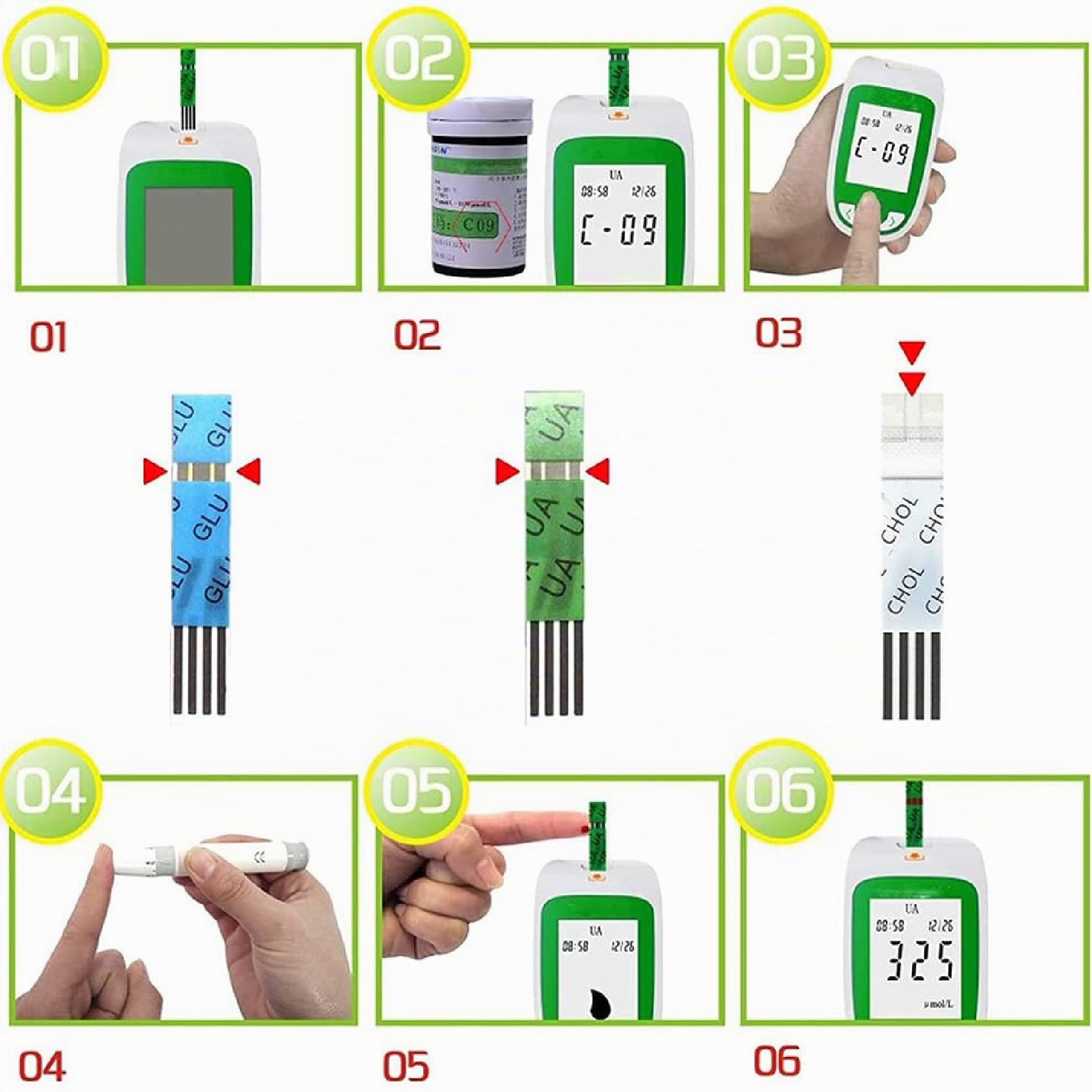 Kit di controllo salute domestico, analizzatore 3 in 1 per glucosio, acido urico e colesterolo con rilevamento preciso, dispositivo di monitoraggio ideale per casa, cliniche e ospedali