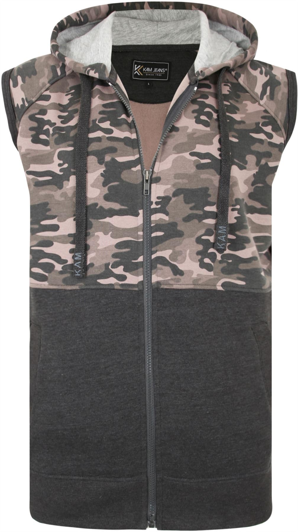 Kam (KBS7039 Kbs Mens Big Size Sleeveless Camo Panelled Gilet in Charcoal 5XL
