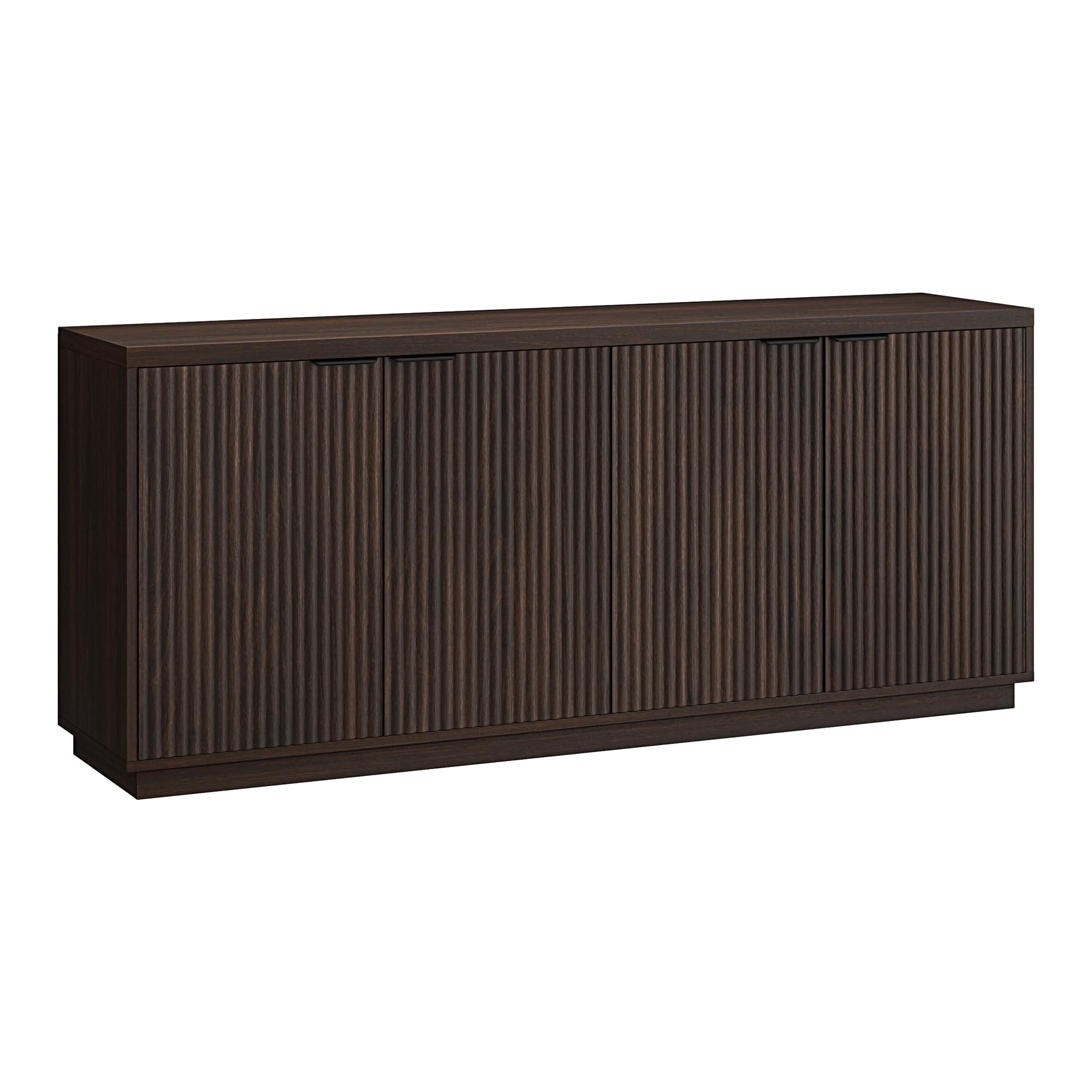 Henn&Hart 68" Fluted Sideboard Buffet Cabinet, Ribbed Wooden Credenza with 4 Doors, Adjustable Shelves, and Cable Management Cut-Outs for Dining Room,