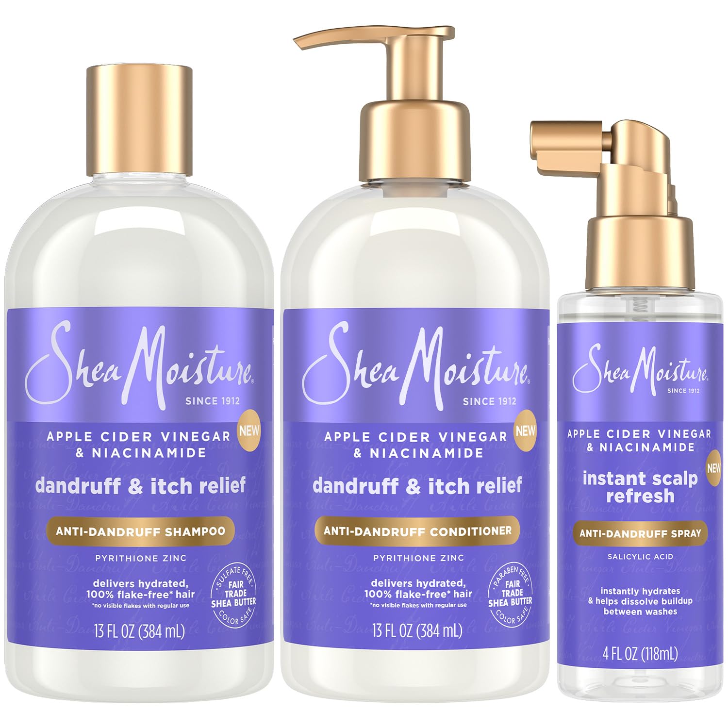 SheaMoisture Anti-Dandruff Shampoo & Conditioner + Pre-Wash – Apple Cider Vinegar, Shea Butter, 3% Salicylic Acid for Flakes & Itchy Scalp