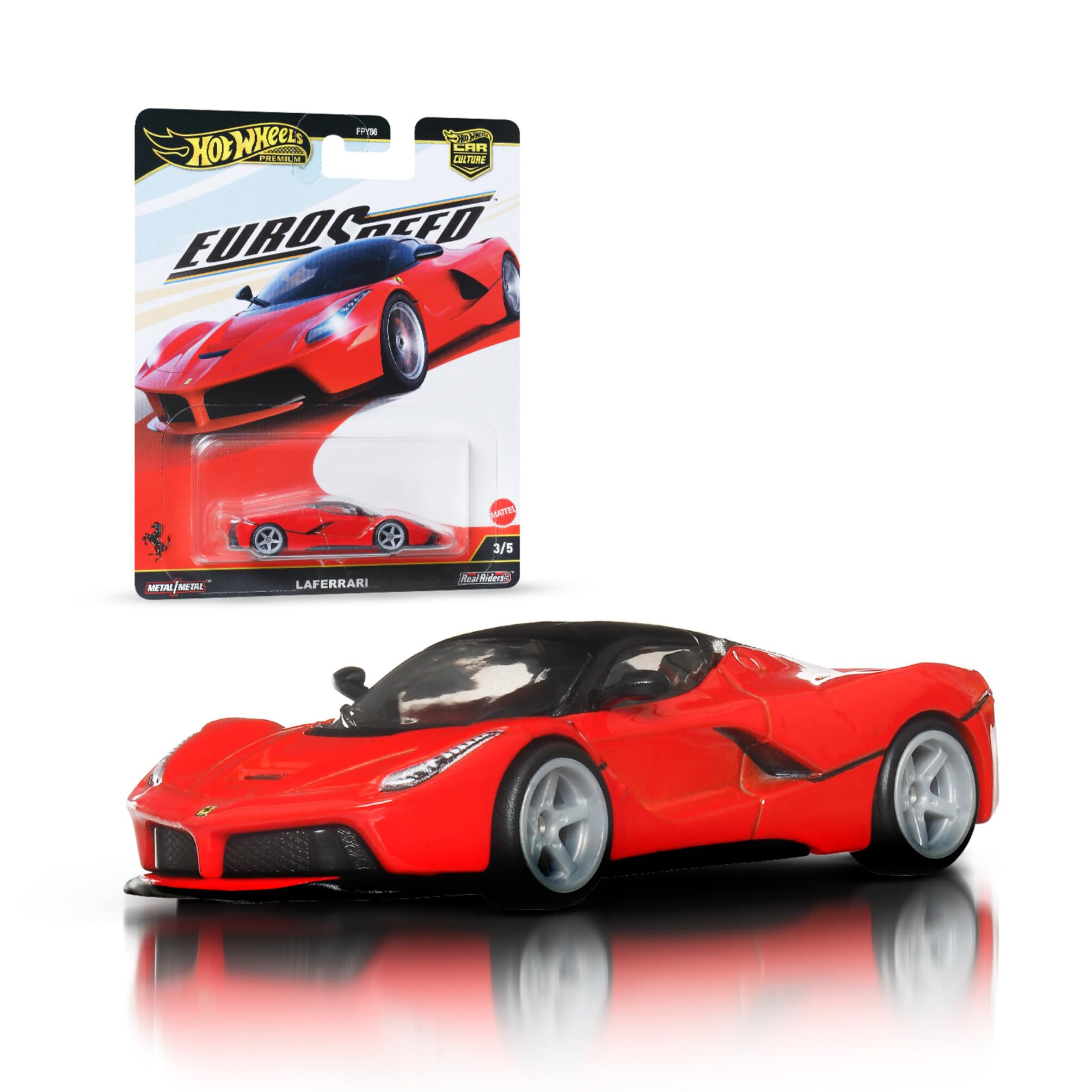 Car Culture Vehicle, Eurospeed LaFerrari Model, Premium 1:64 Scale Die-Cast Toy Car with Real Riders Tires and Metal/Metal Body & Chassis, JBK55