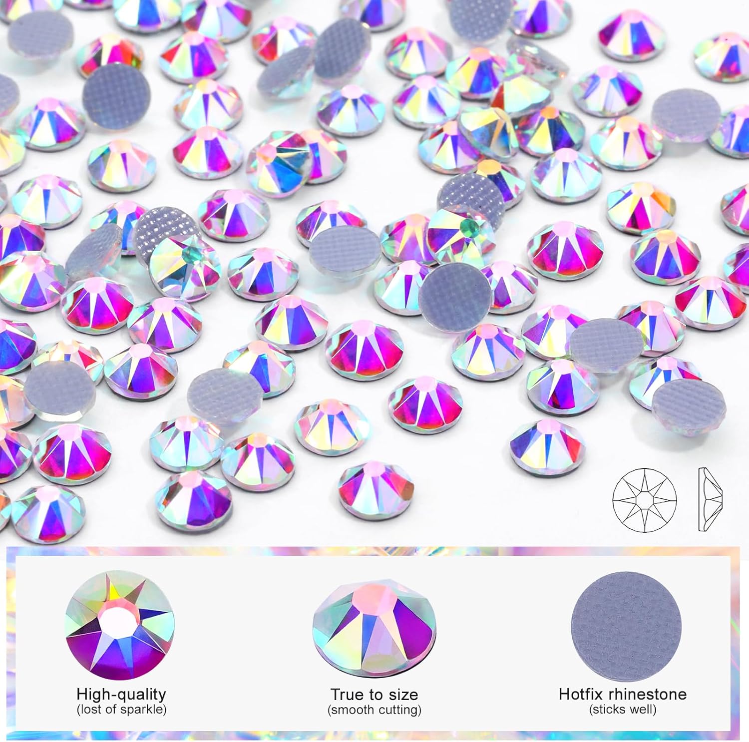 Novani Hotfix Rhinestones 1440pcs Crystal AB Round Iron on Rhinestone Style 2088 Sparkly Crystal Gemstones for Fabric and Crafting, SS20 (4.6-4.8mm)