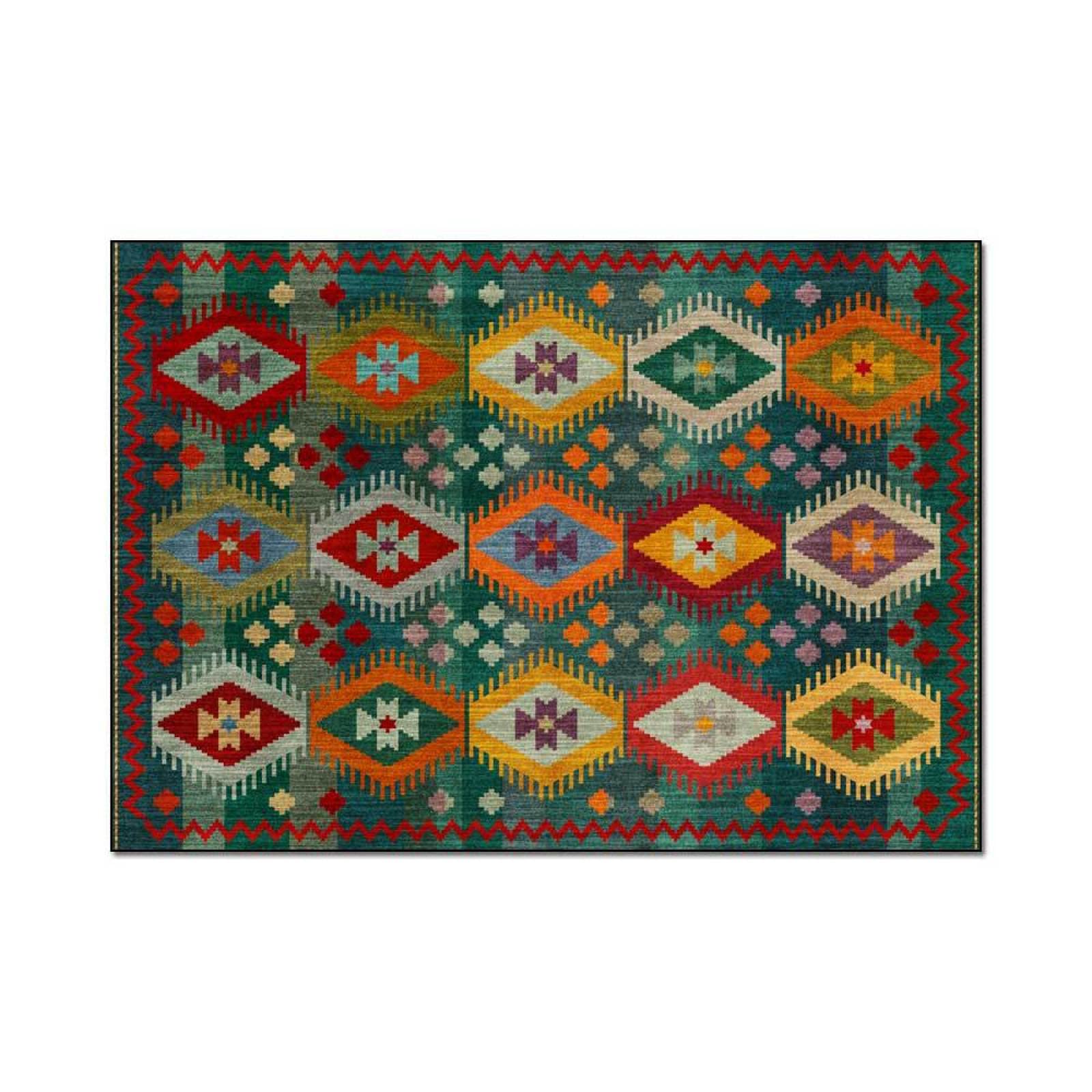 Tapis Moderne Grand Antidérapant Style Ethnique mosaïque géométrique Rouge et Vert Intérieur Et Extérieur Décoration de la Maison Grande Taille Rug Coussin 200 x 300 cm