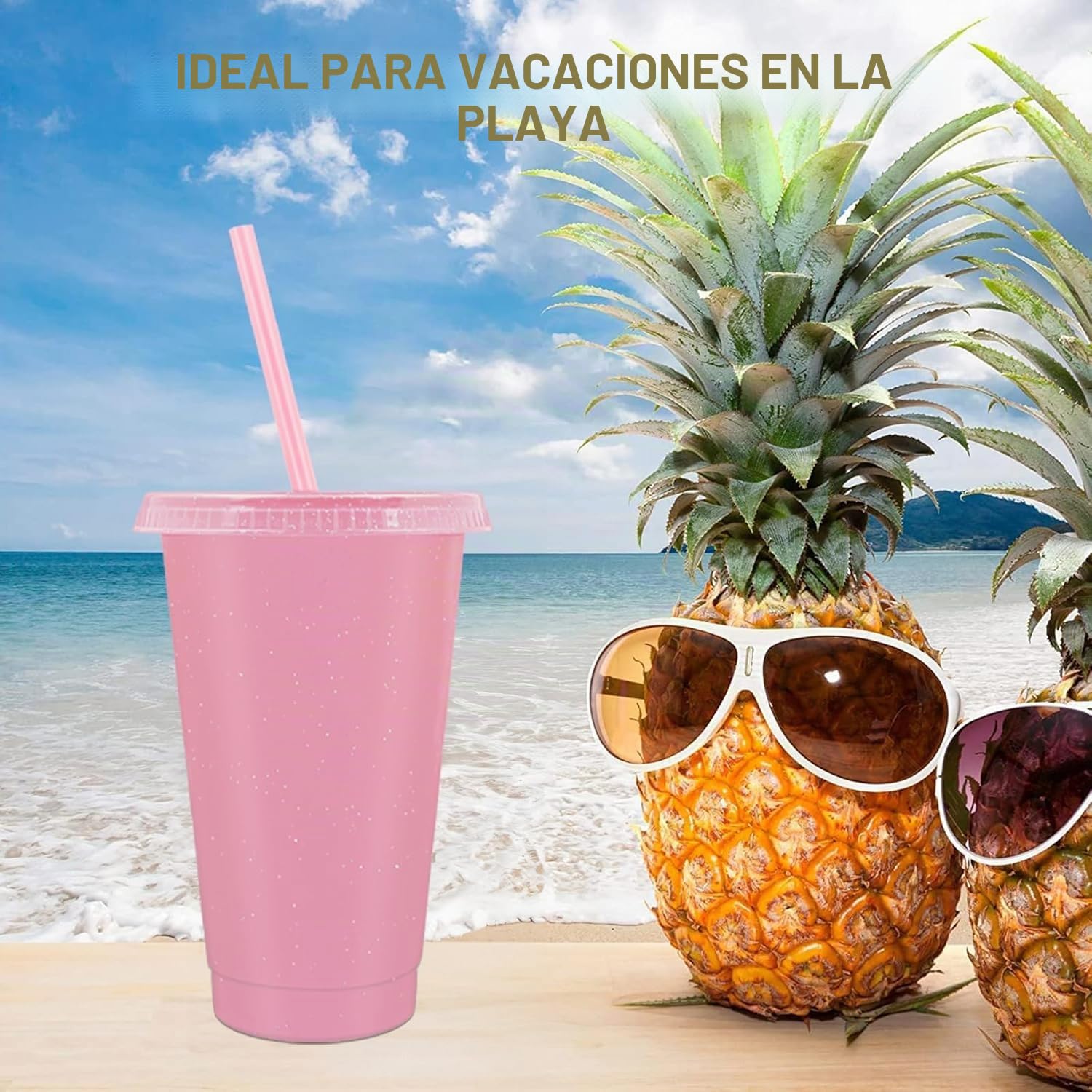 Malloom 36 vasos de plástico reutilizables con tapa y pajita, 700 ml, vasos de bebidas frías con purpurina, vasos para fiestas, tazas de viaje para café helado, batidos, cumpleaños