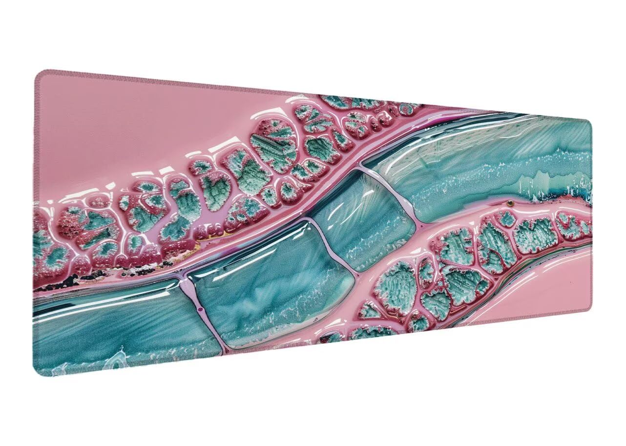 Gamingowa podkładka pod mysz XXL, 1000 x 500 x 3 mm, różowa podkładka pod mysz, duża marmurowa podkładka na biurko, antypoślizgowa gumowa podstawa, na biurko, szyte krawędzie, podkładka pod mysz, mata