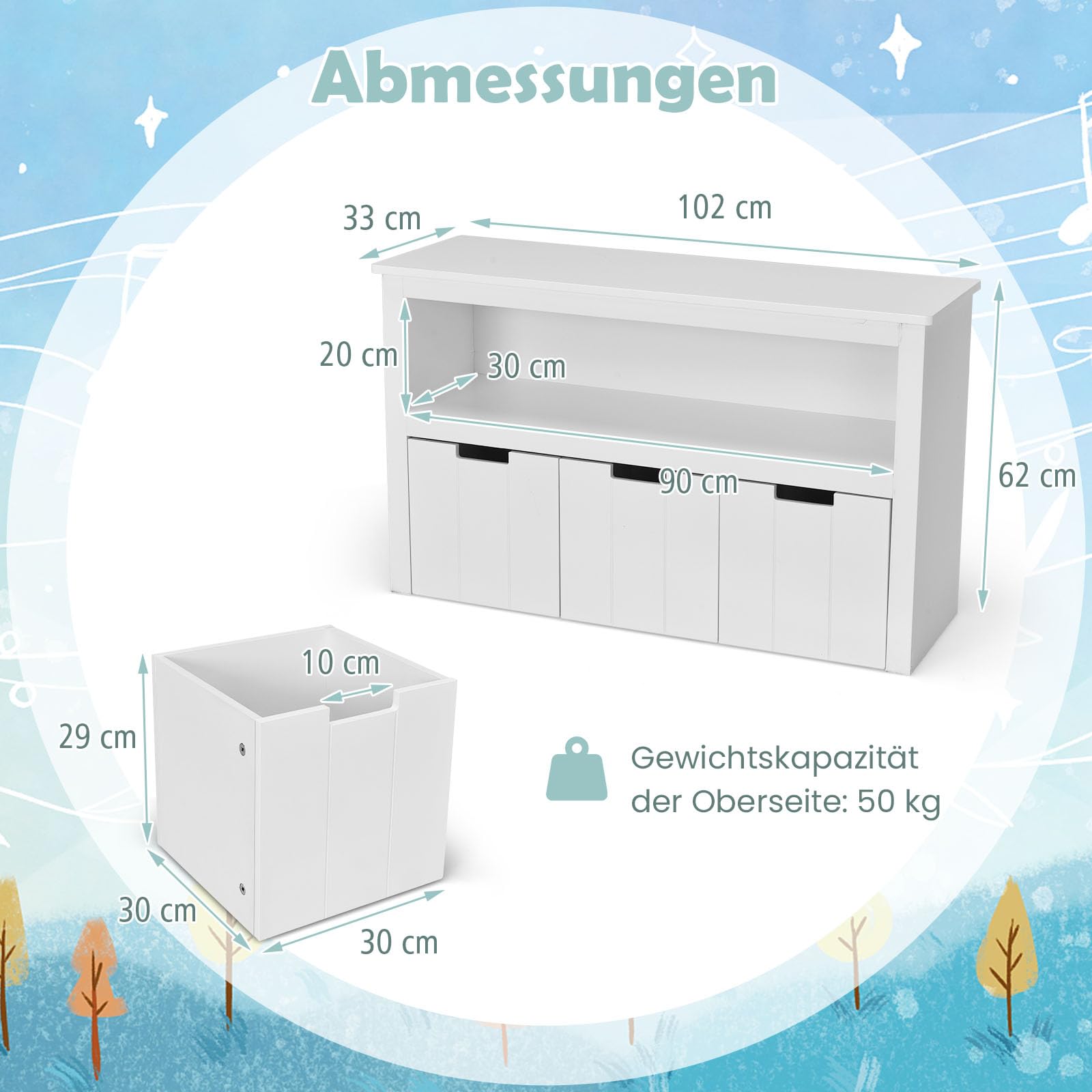DREAMADE Spielzeug Regal, Kinderzimmer Möbel (3 Schubladen, Weißes Top)