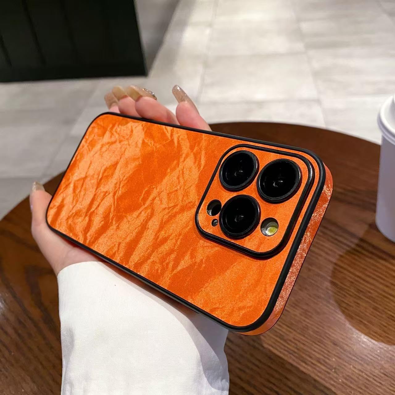 Coque rigide intégrale iPhone 13 Pro Max orange antichoc et film objectif - 7