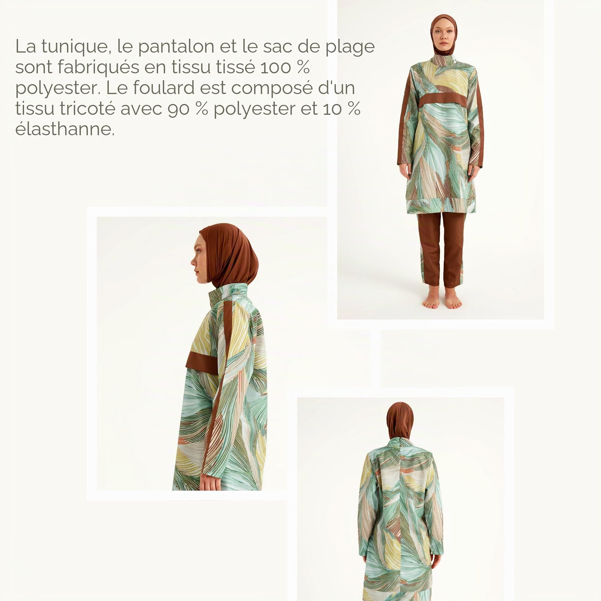 Ensemble burkini 4 pièces pour femme - Tunique, leggings, bonnet et sac de plage - Séchage rapide et imperméable - Mode tendance