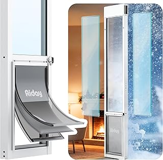 Extreme Weather Sliding Glass Dog Door, 3 Flap Insulated Pet Door with Double Pane Glass, Energy Efficient & Frost Proof, Fits 76" to 80 11/16" Slider Height, Large Dogs Up to 100 Lbs (L)