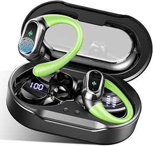 Wireless Earbuds, Bluetooth 5.4 Headphones Sport, Bluetooth Earbuds with ENC Noise Canceling Mic, 50H Bass Stereo Wireless Headphones IP7 Waterproof with Earhooks, 4654