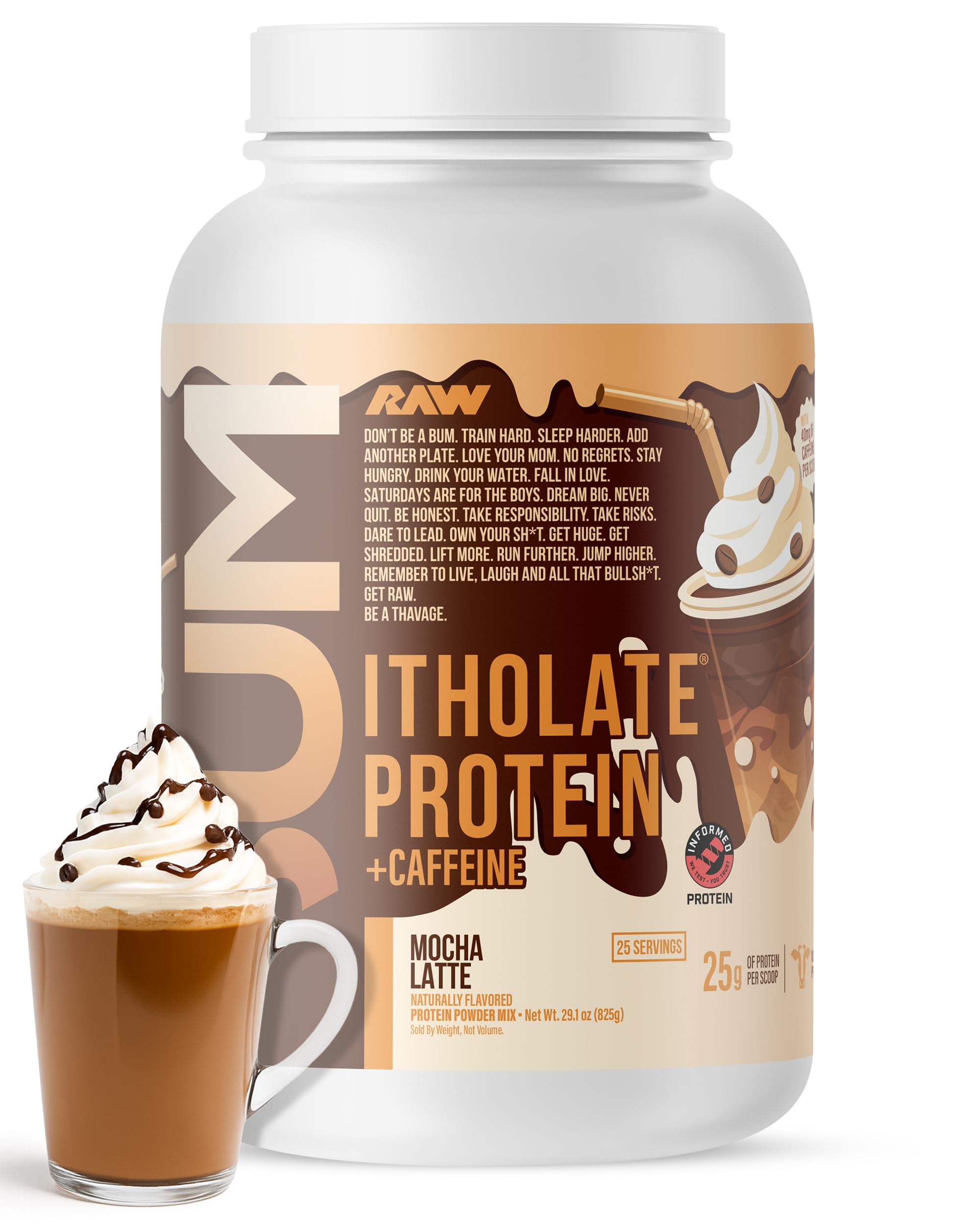 RAW Whey Isolate Protein Powder, Mocha Latte (CBUM Itholate Protein) - 100% Grass-Fed Sports Nutrition for Muscle Growth &amp; Recovery - Low-Fat, Low Carb, Naturally Flavored - 25 Servings
