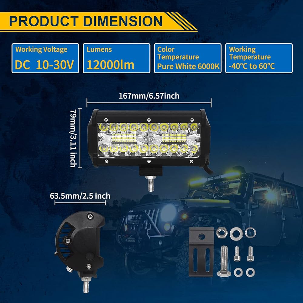 RIGIDON 8D Led Work Light Bar, 2 Pcs 7 Inch 120W 12V 24V 7D Tri Row Fog Light For Car Off Road