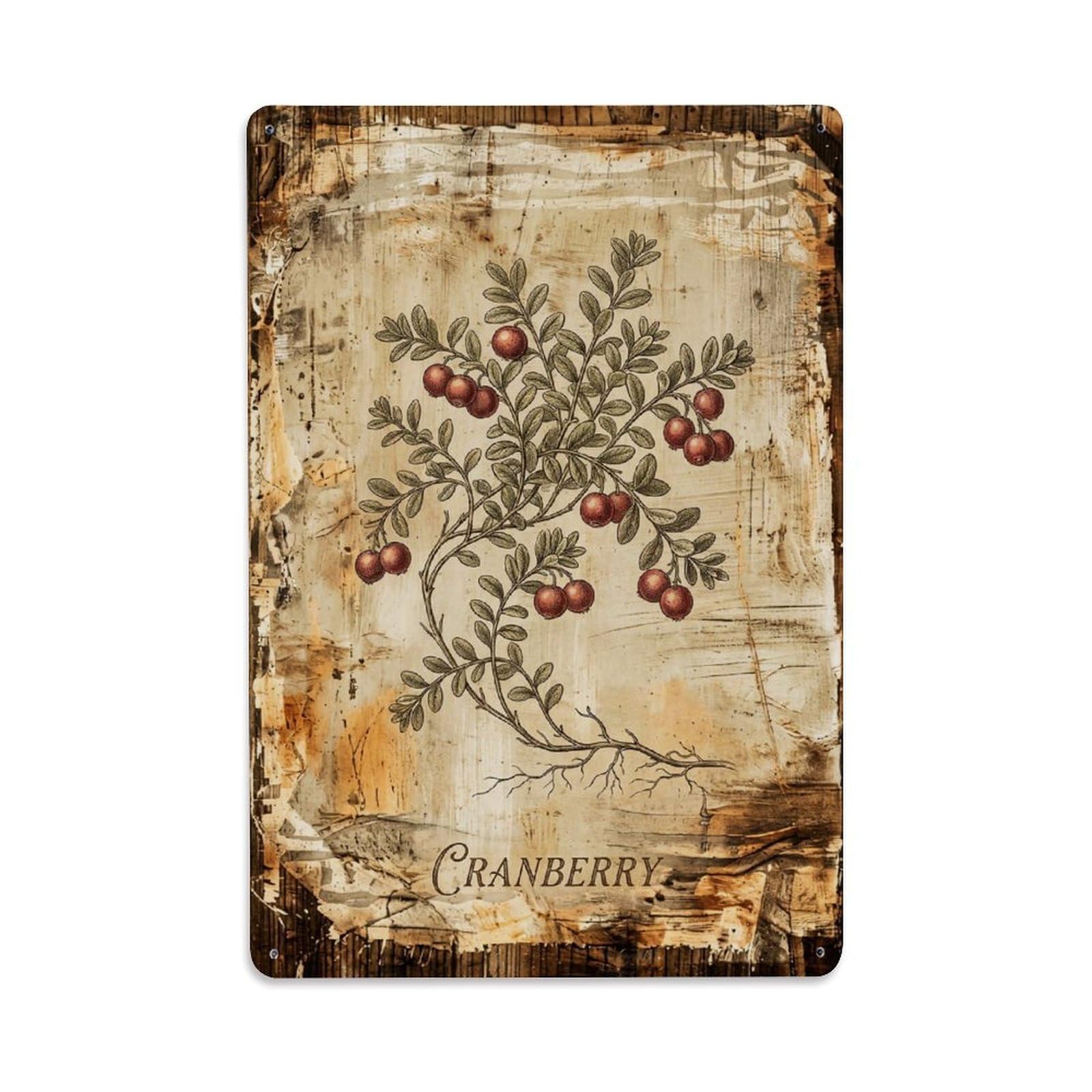 Cranberry Botanical Vintage Metal Tin Sign Plaque Wall Decor for Cafe, Club, Garden Metal Poster 8x12Inch