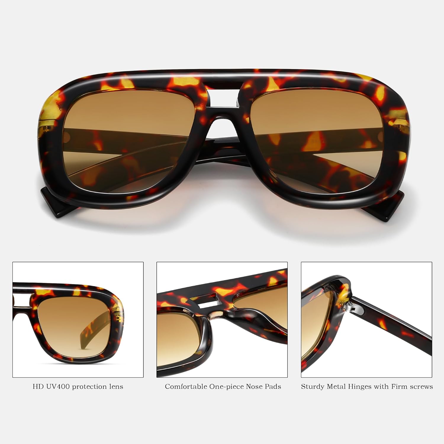 Trendy Oversized Aviator Sunglasses for Women Men Retro Thick Square Frame Sun Glasses UV400 Protection CS014 - Image 3