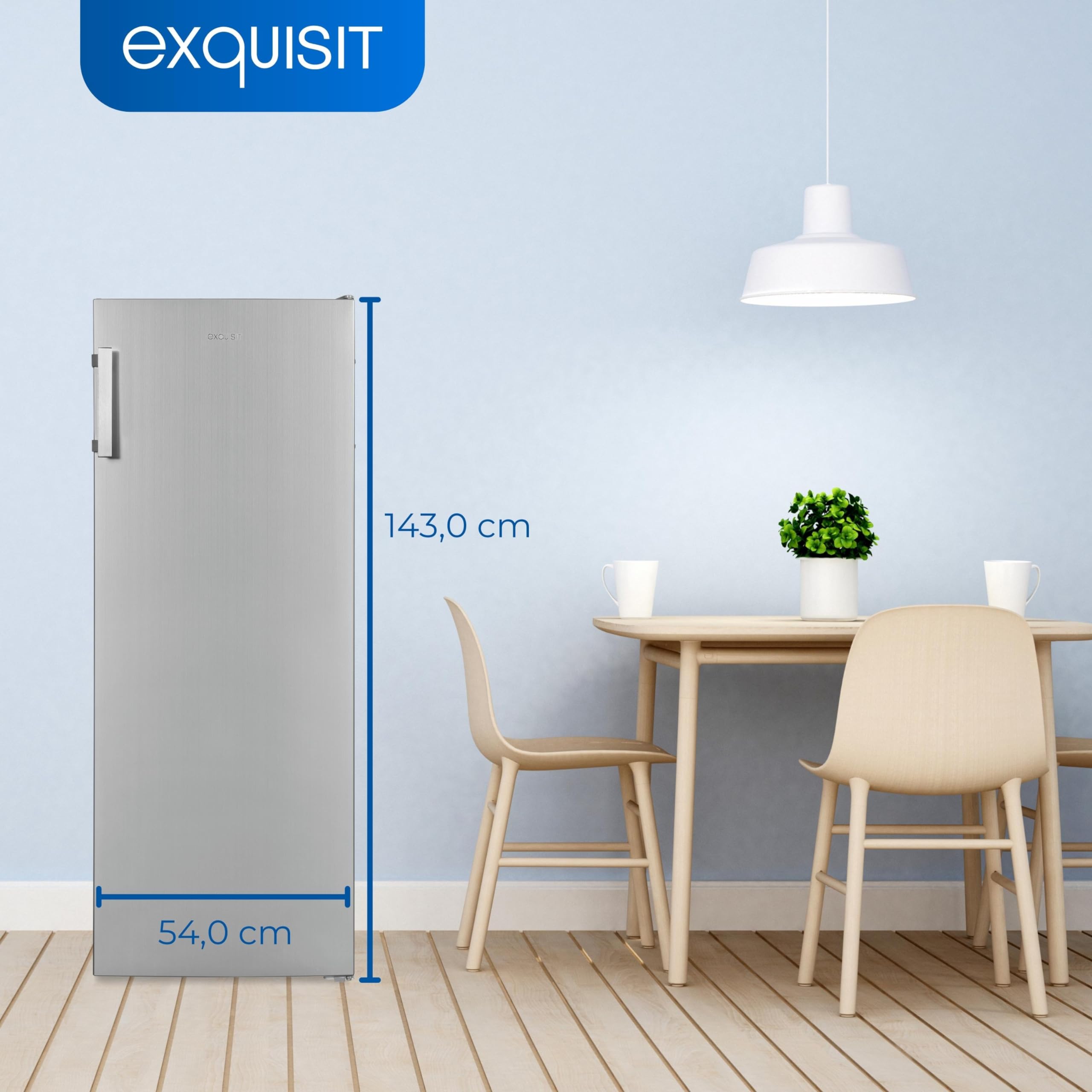 Exquisit GS231-NF-H-040C Gefrierschrank NoFrost 161 L Inox | Tiefkühlschrank mit Schnellgefrierfunktion, wechselbarem Türanschlag & Energieklasse C