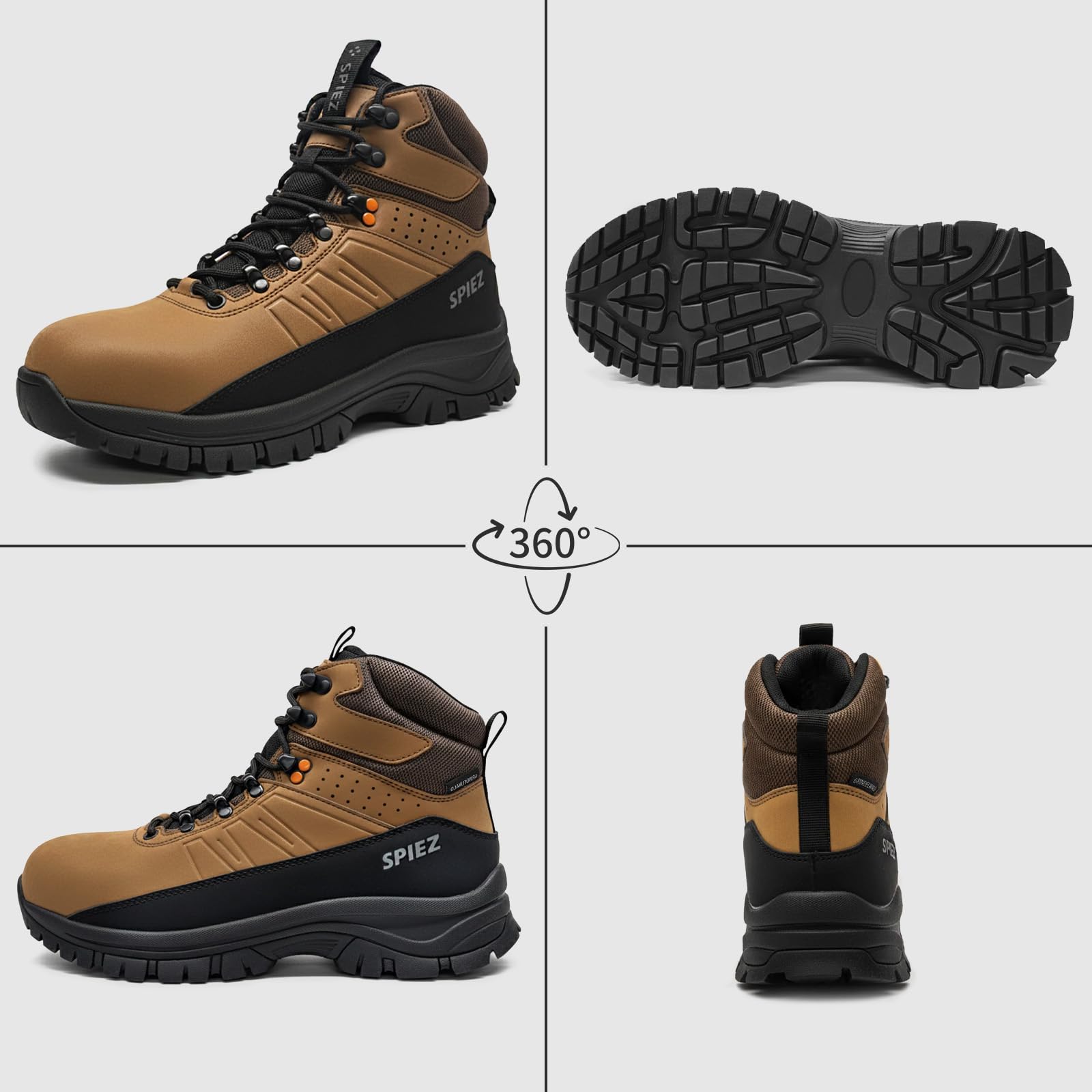 SPIEZ Botas de seguridad para hombre S2 – Zapatos de seguridad ligeros con puntera composite, antideslizantes, resistentes al agua y antiestáticos Marrón, EU 39–46