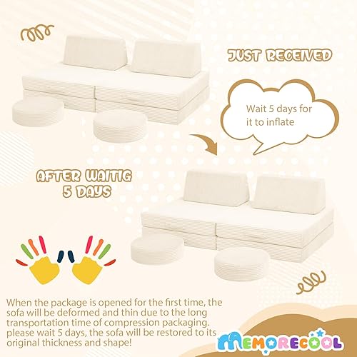 Miniatura 15 de MeMoreCool Sofá modular de 8 piezas para niños, sofá de espuma convertible rosa para sala de juegos Rosa (Dusty Rose),Verde bosque,2-marino,Azul