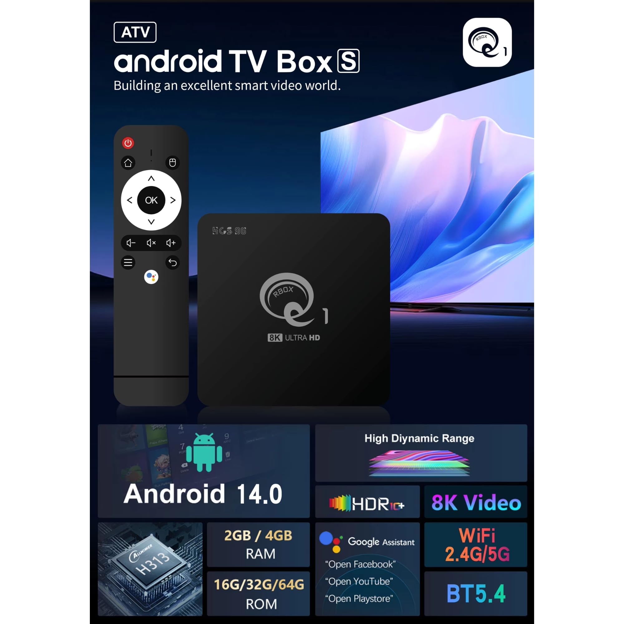その他 Q1 MINI+ TV BOX S Android 14 8K Q1 MINI+ Android 14.0 8K Smart TV Box RK3518 Voice Remote 2.4G 5G