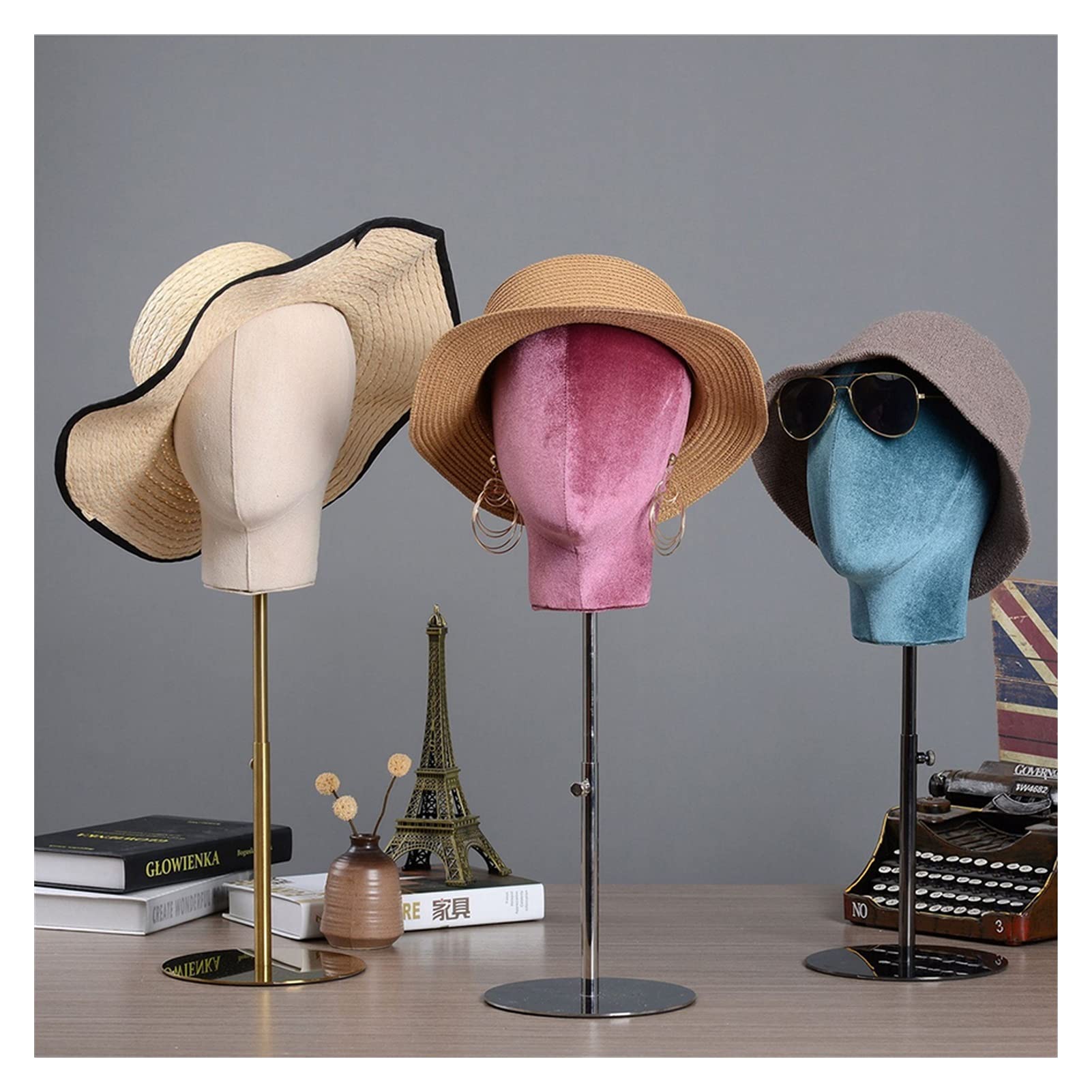 Głowa peruki Velvet Head for Peruki Kapelusze Okulary Dispaly Head Mannequin Head Base z otworem montażowym Łatwy pasujący do większego zacisku (Color : Lake Blue)