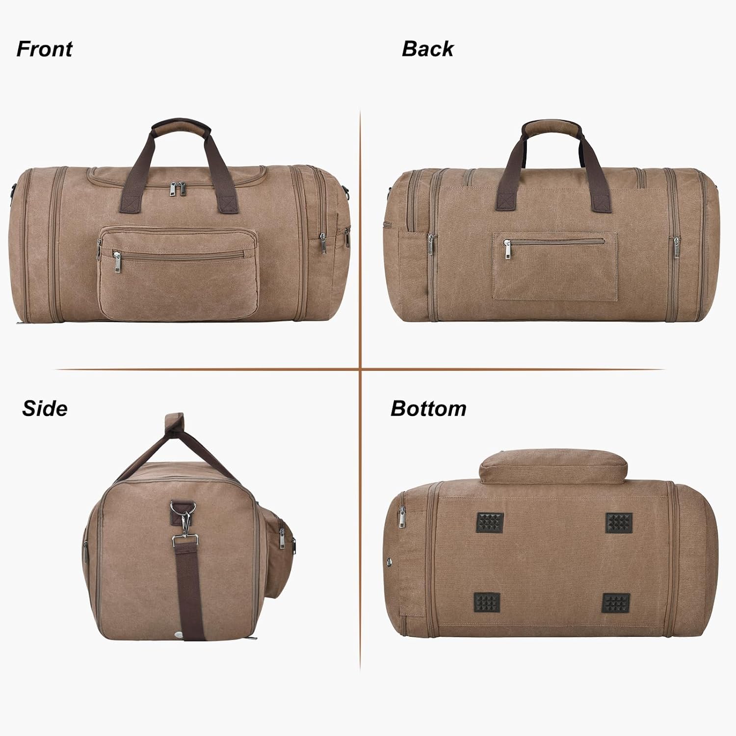 Felipe Varela 60L Duffle Bag for Men, Large Expandable Canvas Duffel Bag for Travel, Mens Carry On Luggage Bag Traveling Weekender Gym Overnight Bags for Airplanes, Coffee - Image 3