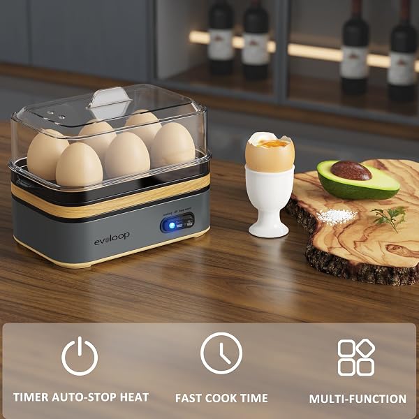 Evoloop Rapid Egg Cooker Electric 6 Eggs Capacity, Soft, Medium, Hard Boiled, Poacher, Omelet Maker Egg Poacher With Auto Shut-Off, BPA Free - 3