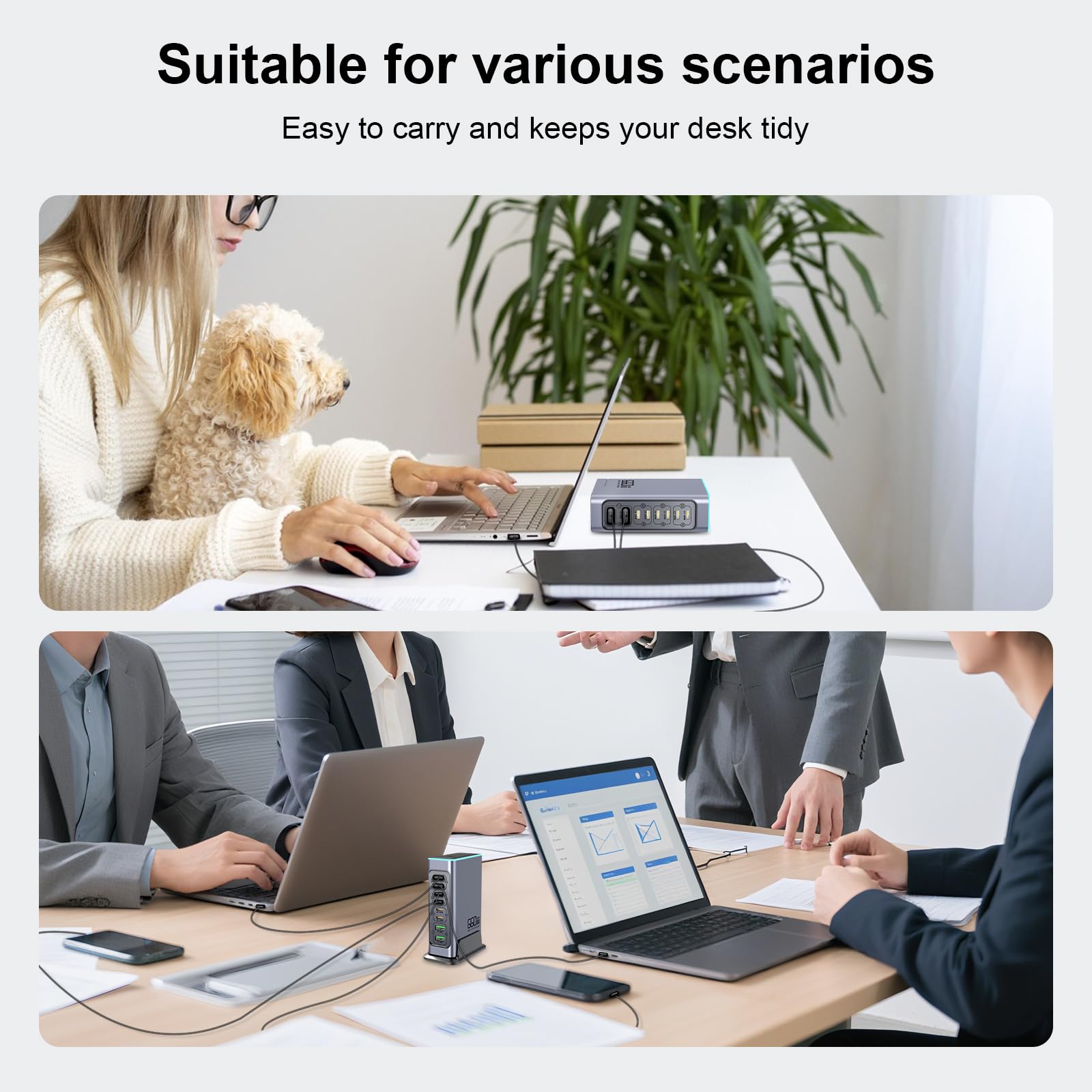 660 W USB C cargador múltiple, 8 puertos cargador rápido estación de carga con 6 USB C + 2 puertos USB A para MacBook Pro/Air, iPad/iPhone 15Pro/Sumsung etc