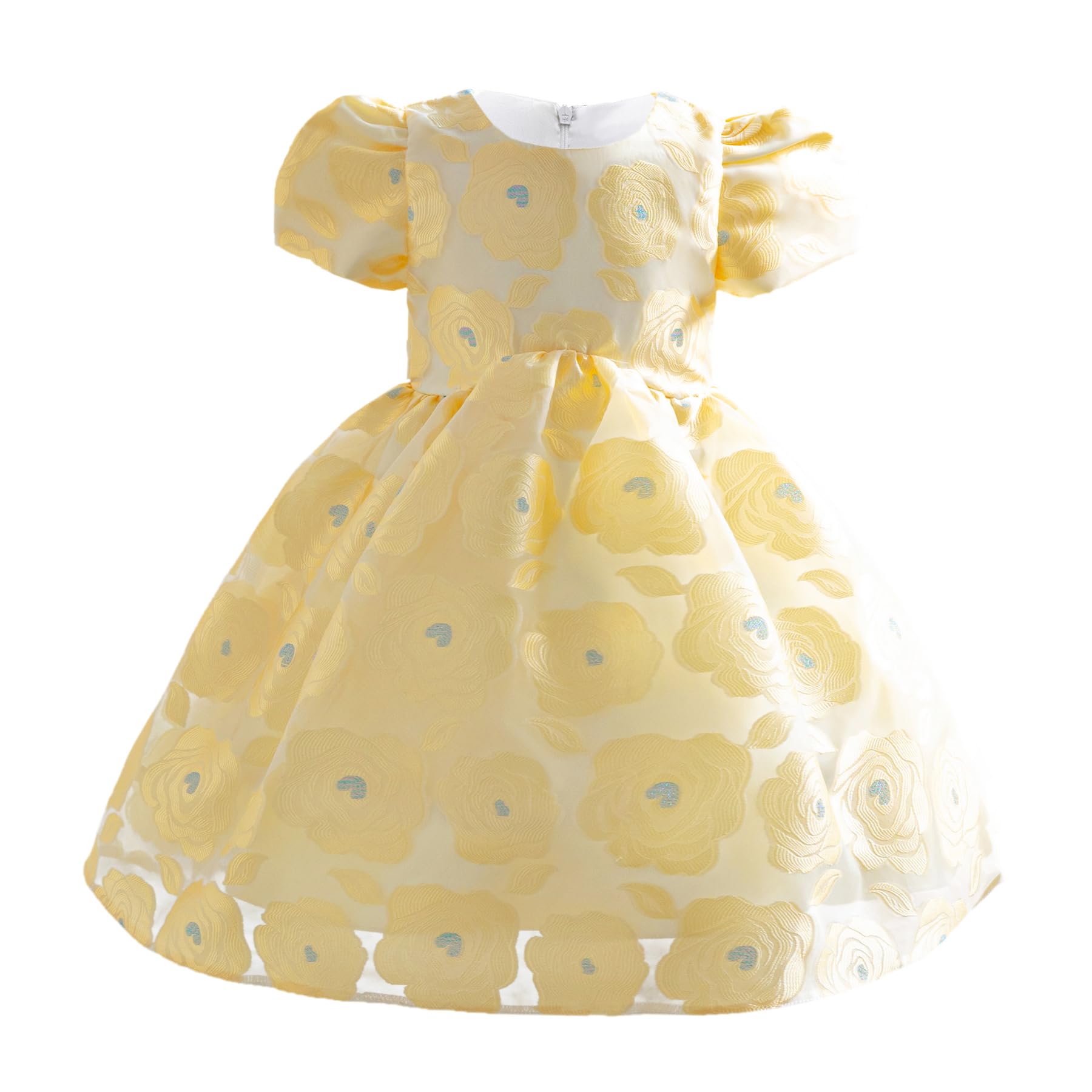 Niñas Vestidos Niños Manga Corta Princesa Vestidos Niños Flor Jacquard Tela Vestidos Elegante Vestido