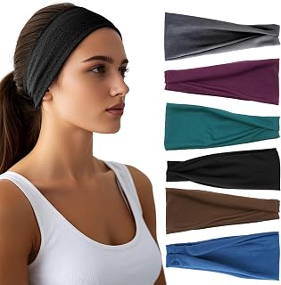 Headbands for Women - 6 Pack Wide Elastic Hair Bands | Stretchy Sweatbands Hair Bands | Soft Sports Thin Head Bands | Non-Slip Accessories Bands for Fashion, Washing Face, Workouts, Yoga, Daily Use